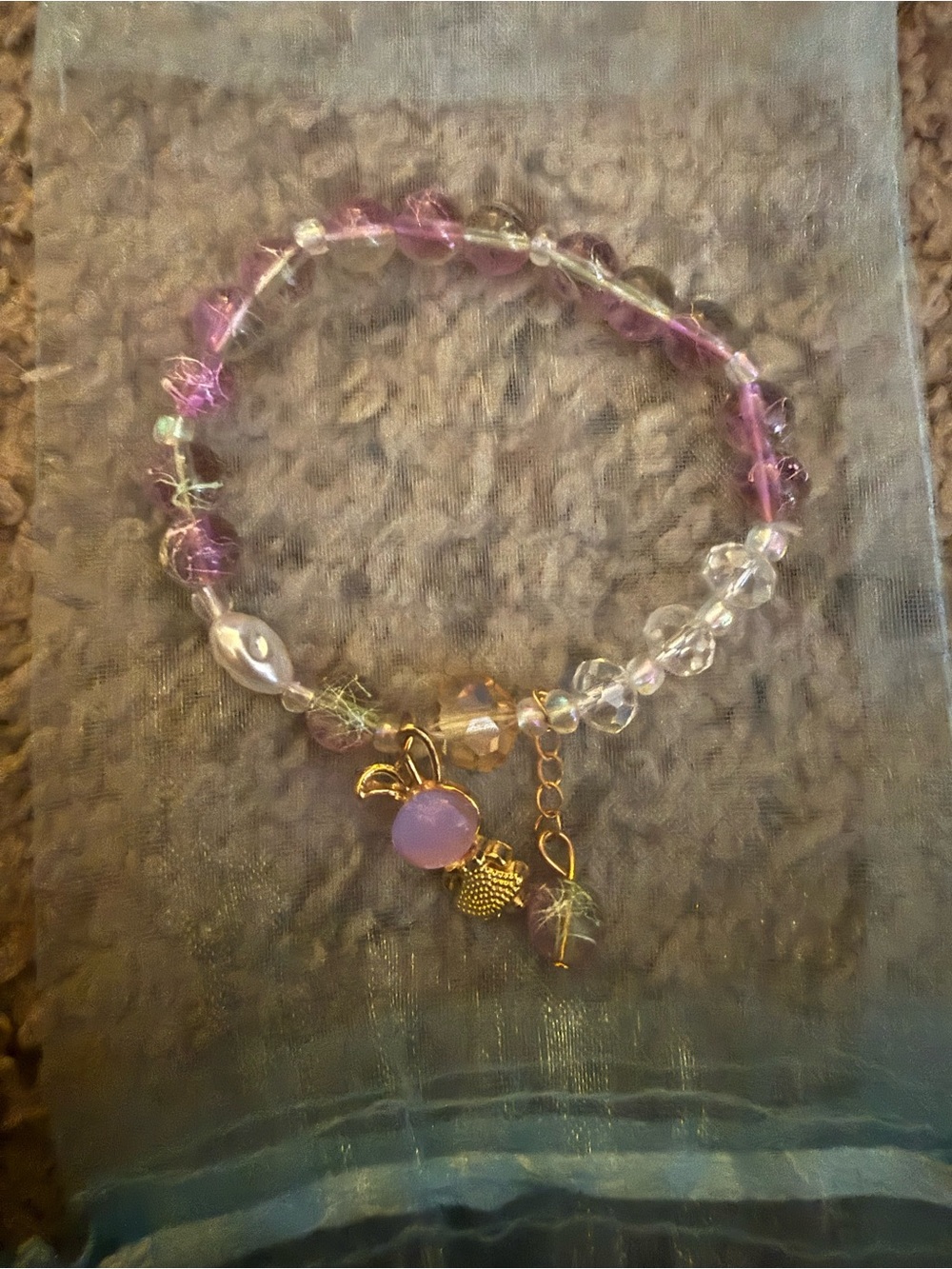 Purple Beaded Charm Bracelet - Women's Jewelry